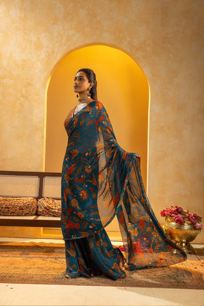 Sougat Paul Rangtara Embellished Pre-stitched Saree Blue indian designer wear online shopping melange singapore 