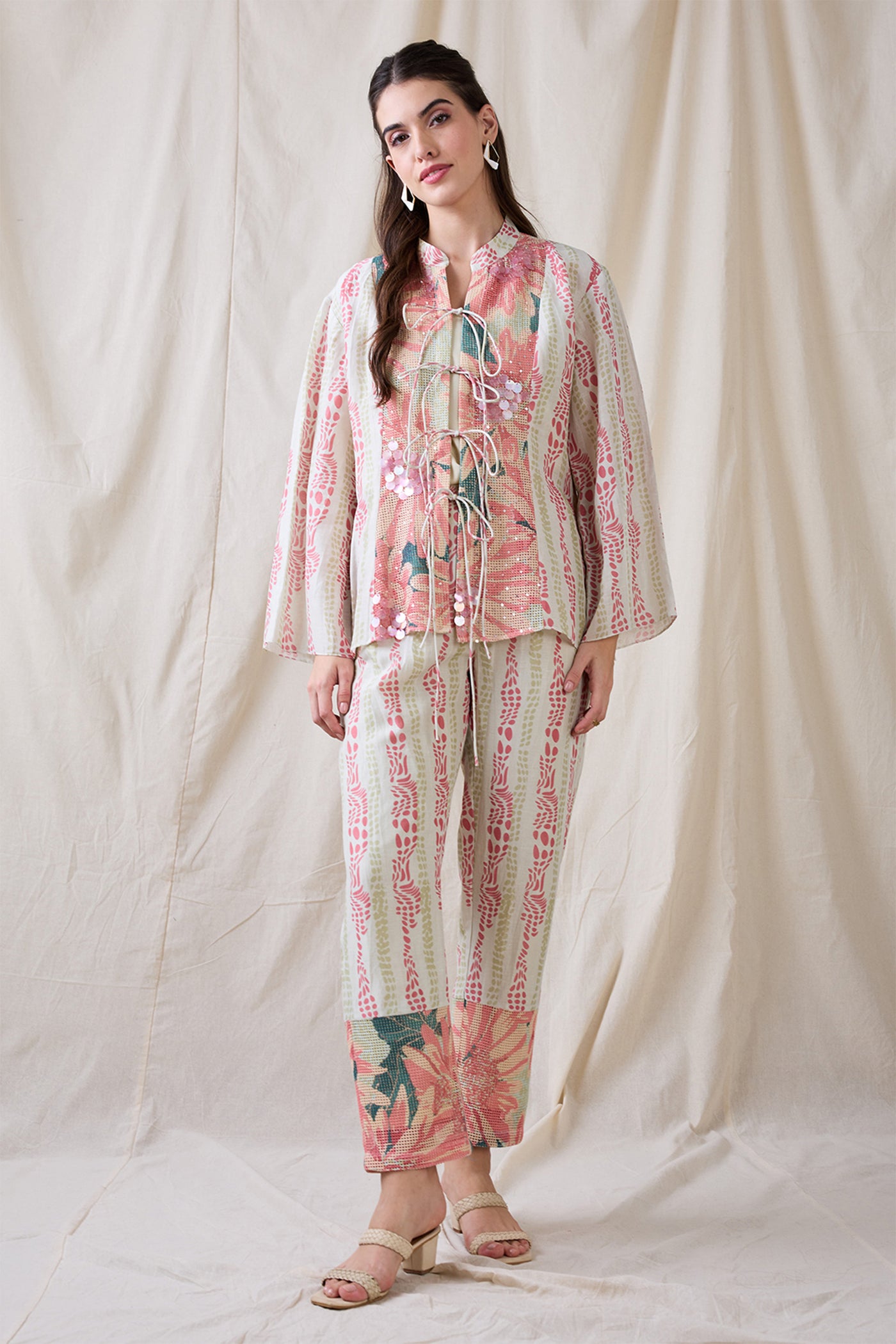 Sougat Paul Ravya Embellished Fron Tie-ups Co-ord Set indian designer wear online shopping melange singapore 