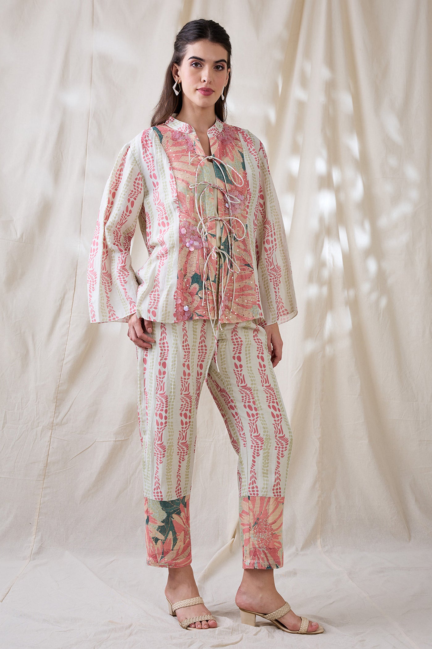 Sougat Paul Ravya Embellished Fron Tie-ups Co-ord Set indian designer wear online shopping melange singapore 