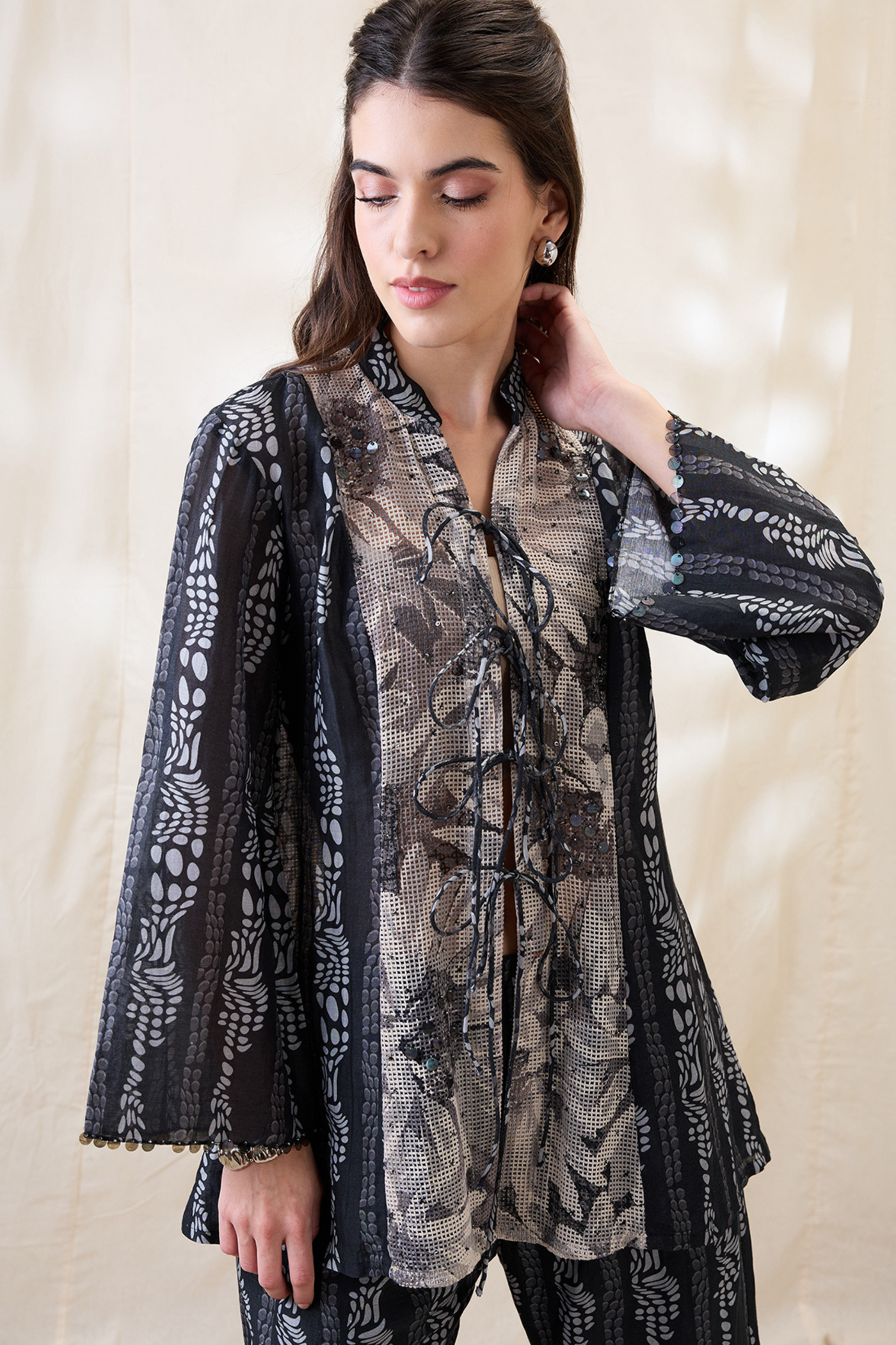 Sougat Paul Ravya Embellished Fron Tie-ups Co-ord Set Indian designer wear online shopping melange singapore