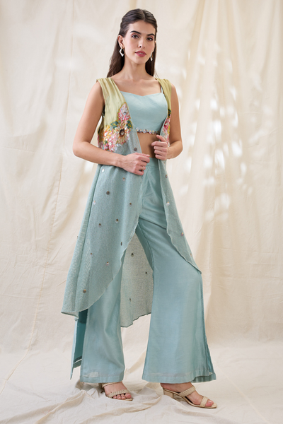 Sougat Paul Ravya Co-ord Set With Embroidered Jacket Indian designer wear online shopping melange singapore