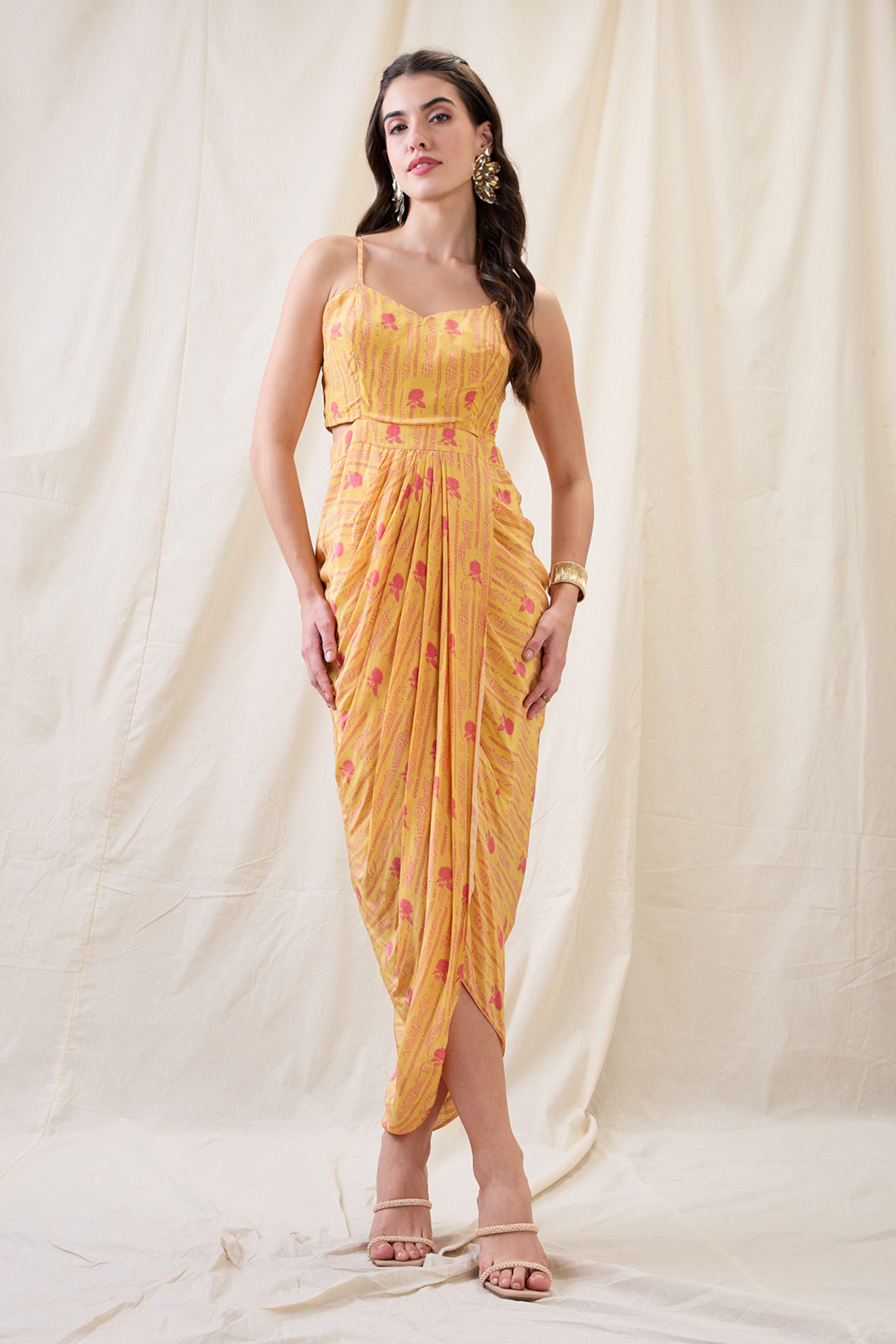 Sougat Paul Ravya Drape Dress With Embellished Cape Indian designer wear online shopping melange singapore
