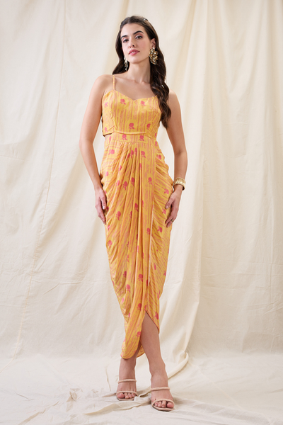 Sougat Paul Ravya Drape Dress With Embellished Cape Indian designer wear online shopping melange singapore