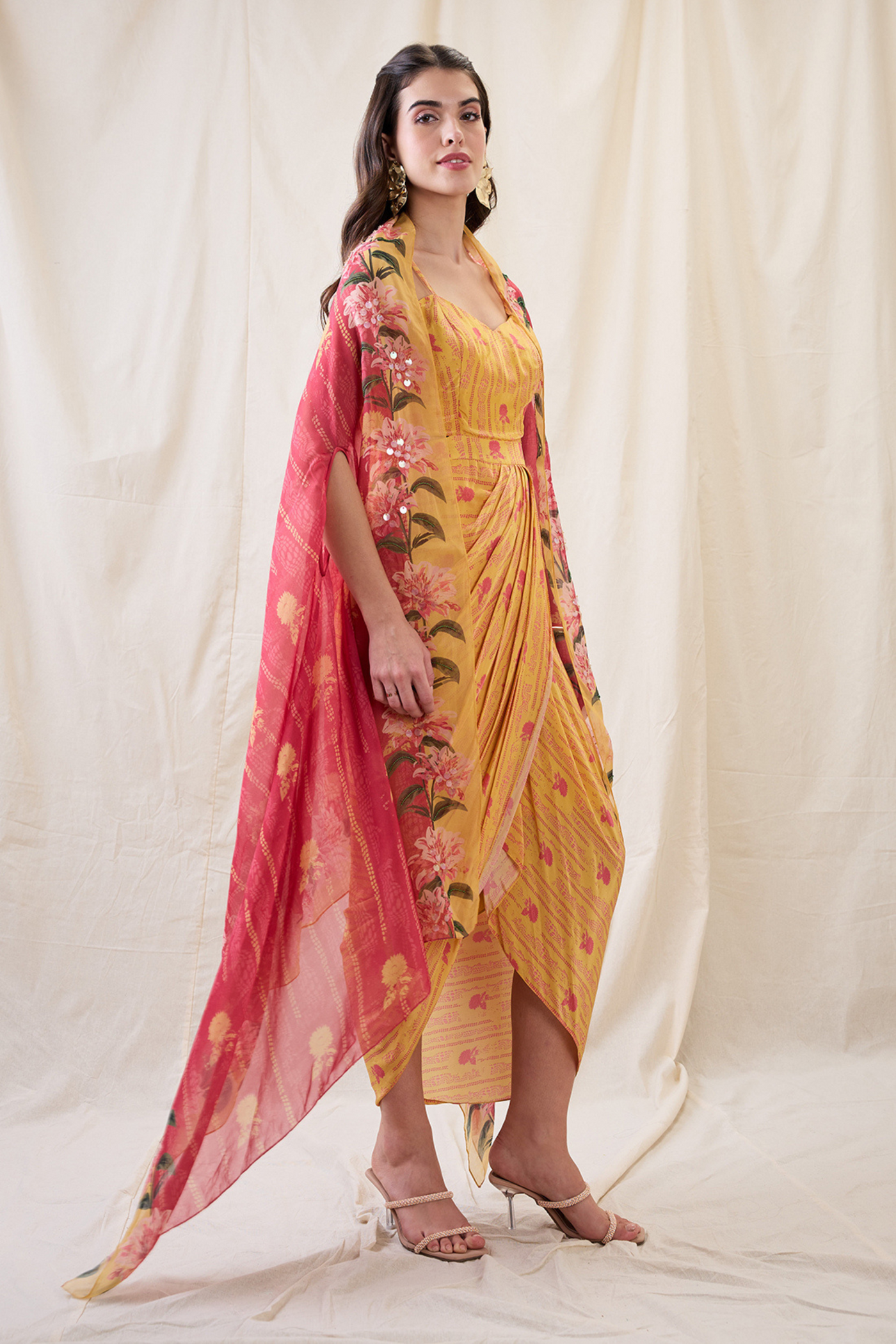 Sougat Paul Ravya Drape Dress With Embellished Cape Indian designer wear online shopping melange singapore