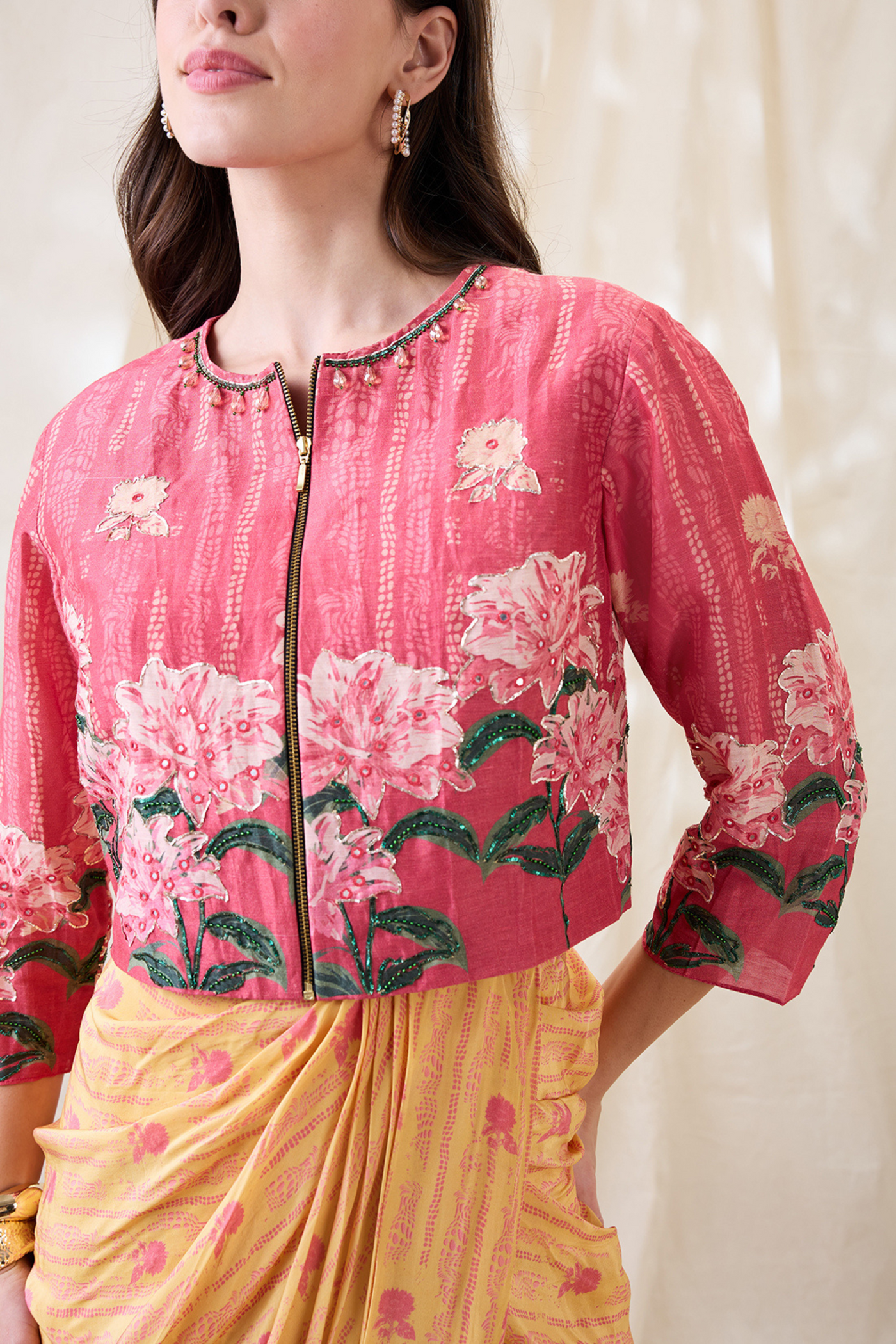 Sougat Paul Ravya Embellished Drape Dress Set Indian designer wear online shopping melange singapore
