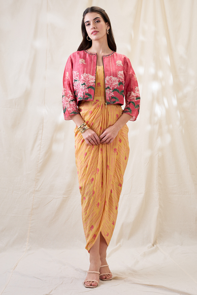 Sougat Paul Ravya Embellished Drape Dress Set Indian designer wear online shopping melange singapore
