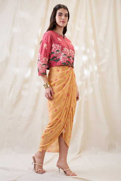 Sougat Paul Ravya Embellished Drape Dress Set Indian designer wear online shopping melange singapore
