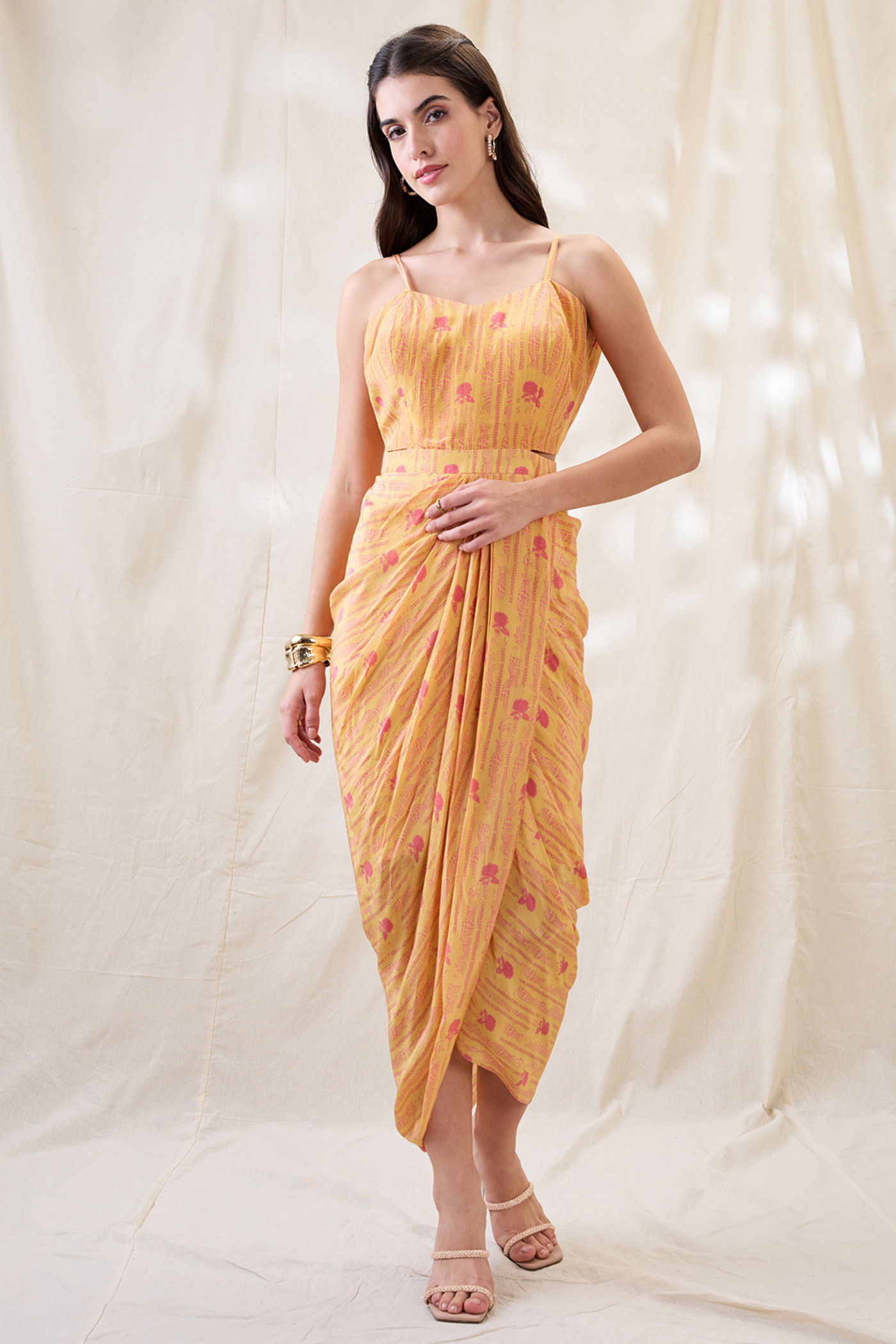 Sougat Paul Ravya Embellished Drape Dress Set Indian designer wear online shopping melange singapore
