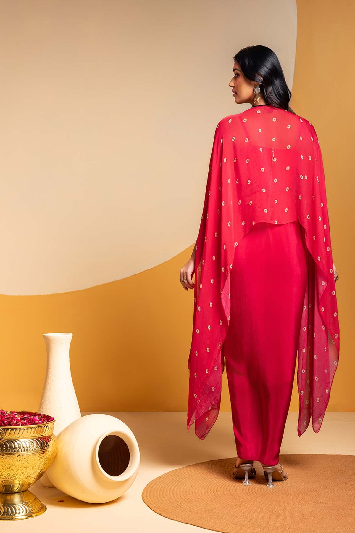 Sougat Paul Taarani Drape Dress With Embroidered Cape indian designer wear online shopping melange singapore 