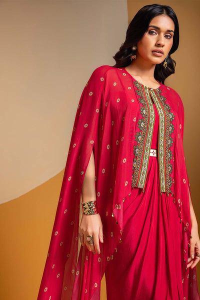 Sougat Paul Taarani Drape Dress With Embroidered Cape indian designer wear online shopping melange singapore 