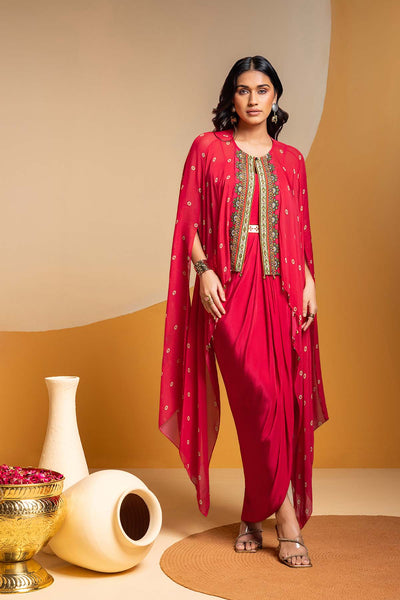 Sougat Paul Taarani Drape Dress With Embroidered Cape indian designer wear online shopping melange singapore 