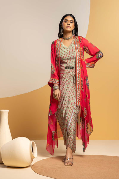 Sougat Paul Taarani Embellished  Drape Dress Set indian designer wear online shopping melange singapore 