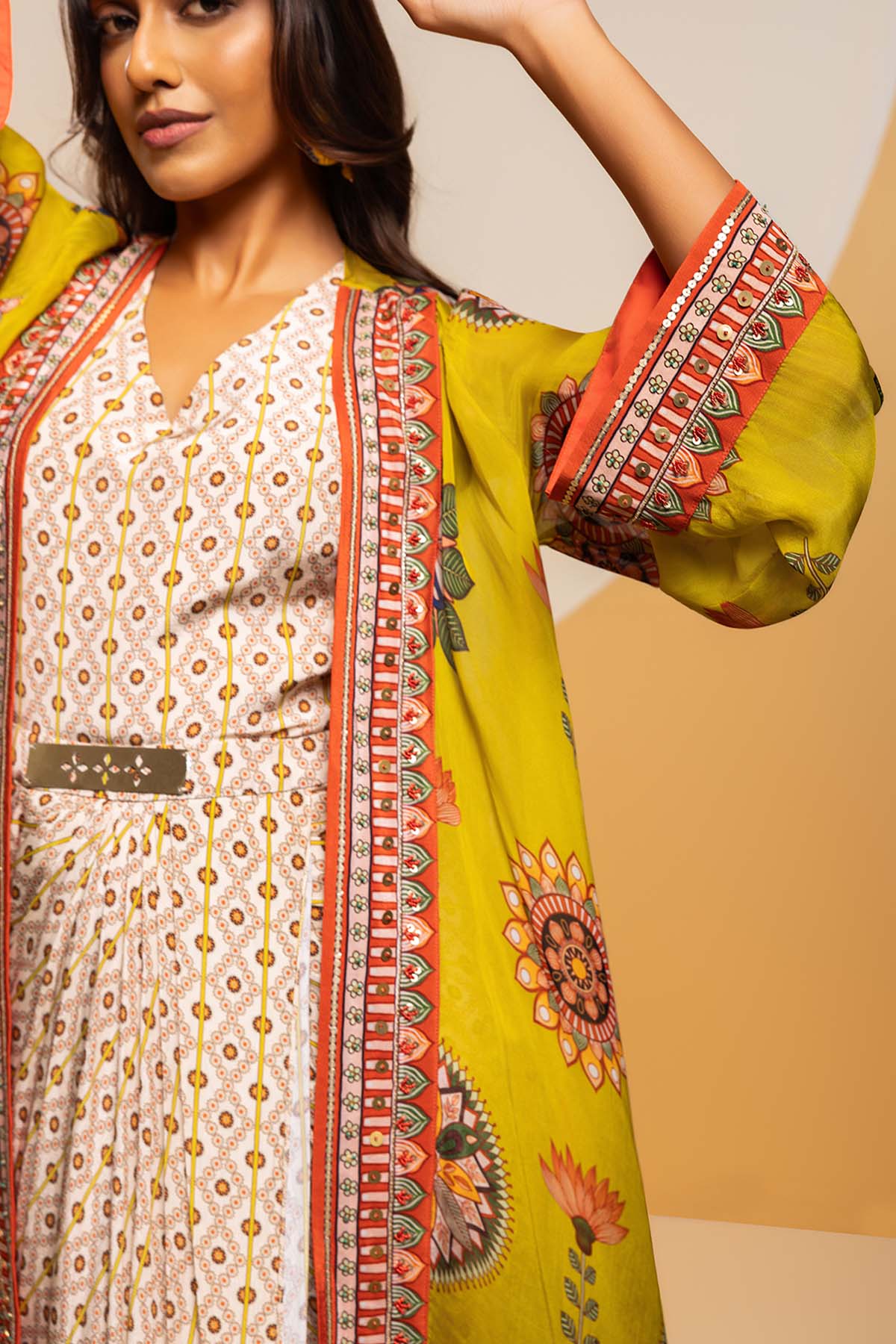 Sougat Paul Taarani Embellished Drape Dress Set Multi indian designer wear online shopping melange singapore 