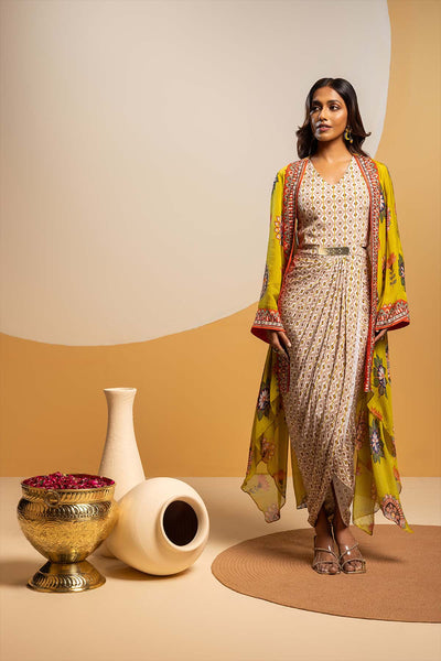 Sougat Paul Taarani Embellished Drape Dress Set Multi indian designer wear online shopping melange singapore 