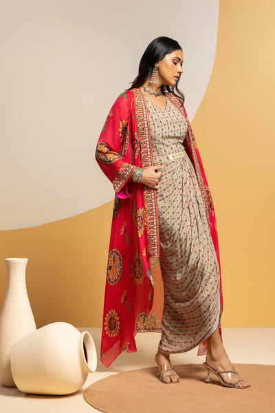 Sougat Paul Taarani Embellished  Drape Dress Set indian designer wear online shopping melange singapore 