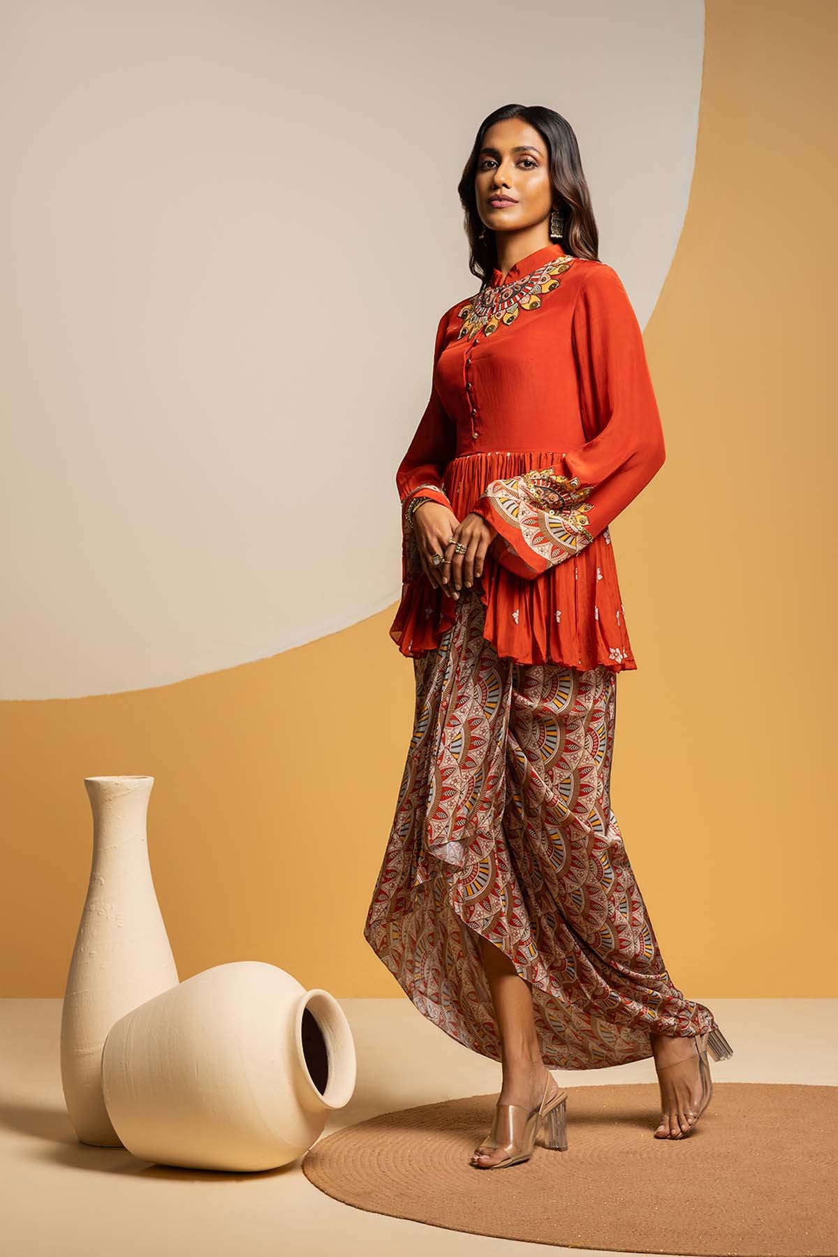 Sougat Paul Taarani Embellished Drape Skirt Set indian designer wear online shopping melange singapore 