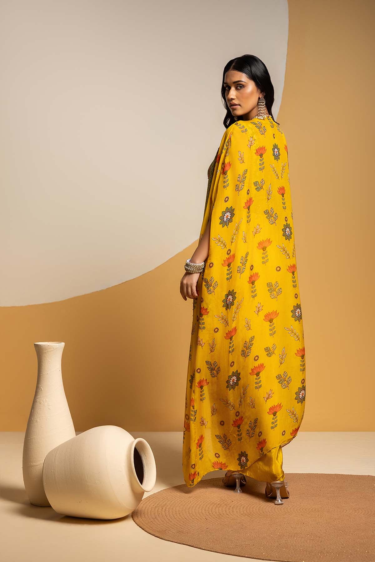 Sougat Paul Taarani Embellished  Drape Skirt  Set With Long Cape indian designer wear online shopping melange singapore 