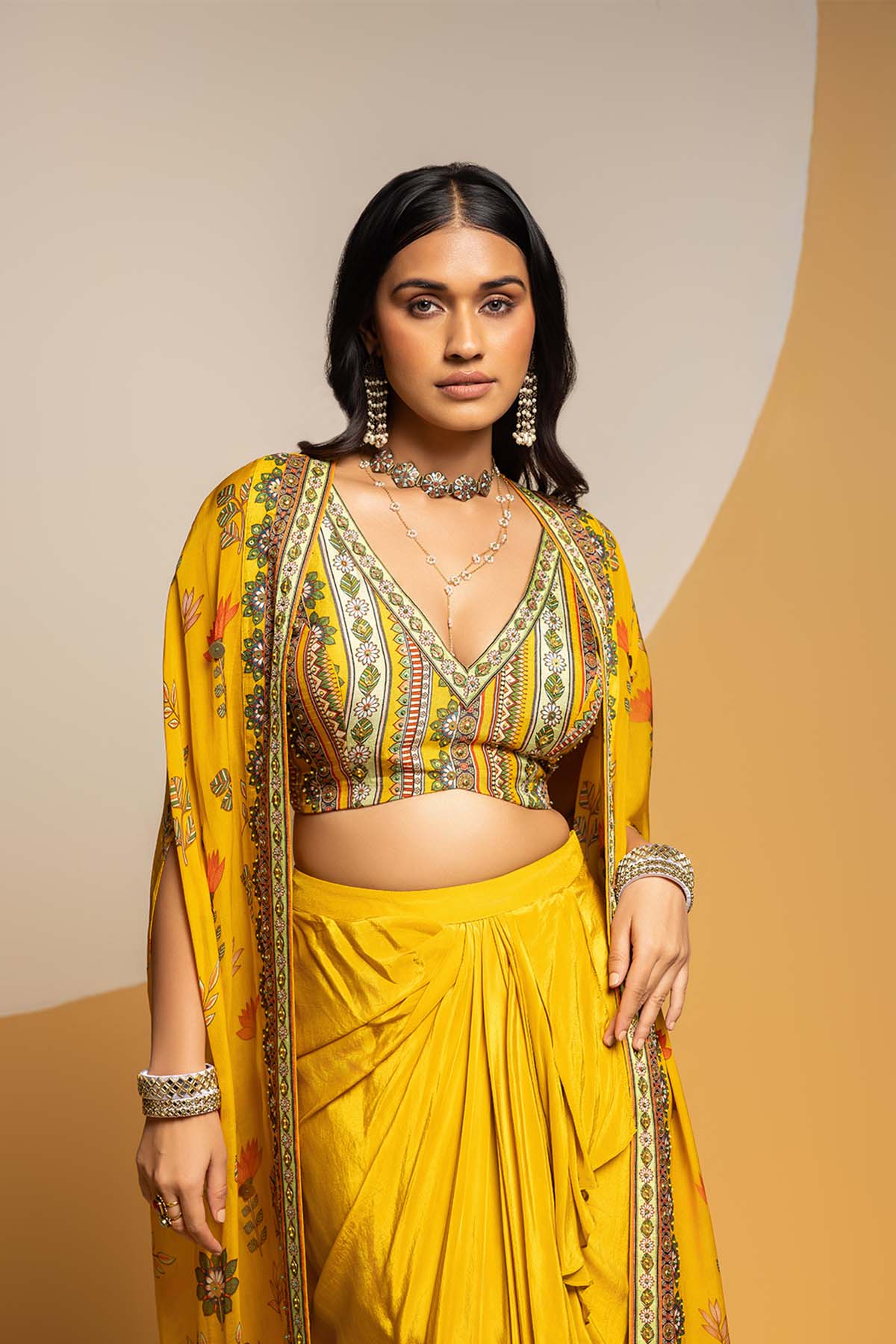 Sougat Paul Taarani Embellished  Drape Skirt  Set With Long Cape indian designer wear online shopping melange singapore 