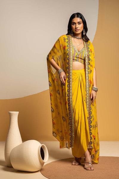 Sougat Paul Taarani Embellished  Drape Skirt  Set With Long Cape indian designer wear online shopping melange singapore 