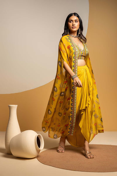 Sougat Paul Taarani Embellished  Drape Skirt  Set With Long Cape indian designer wear online shopping melange singapore 
