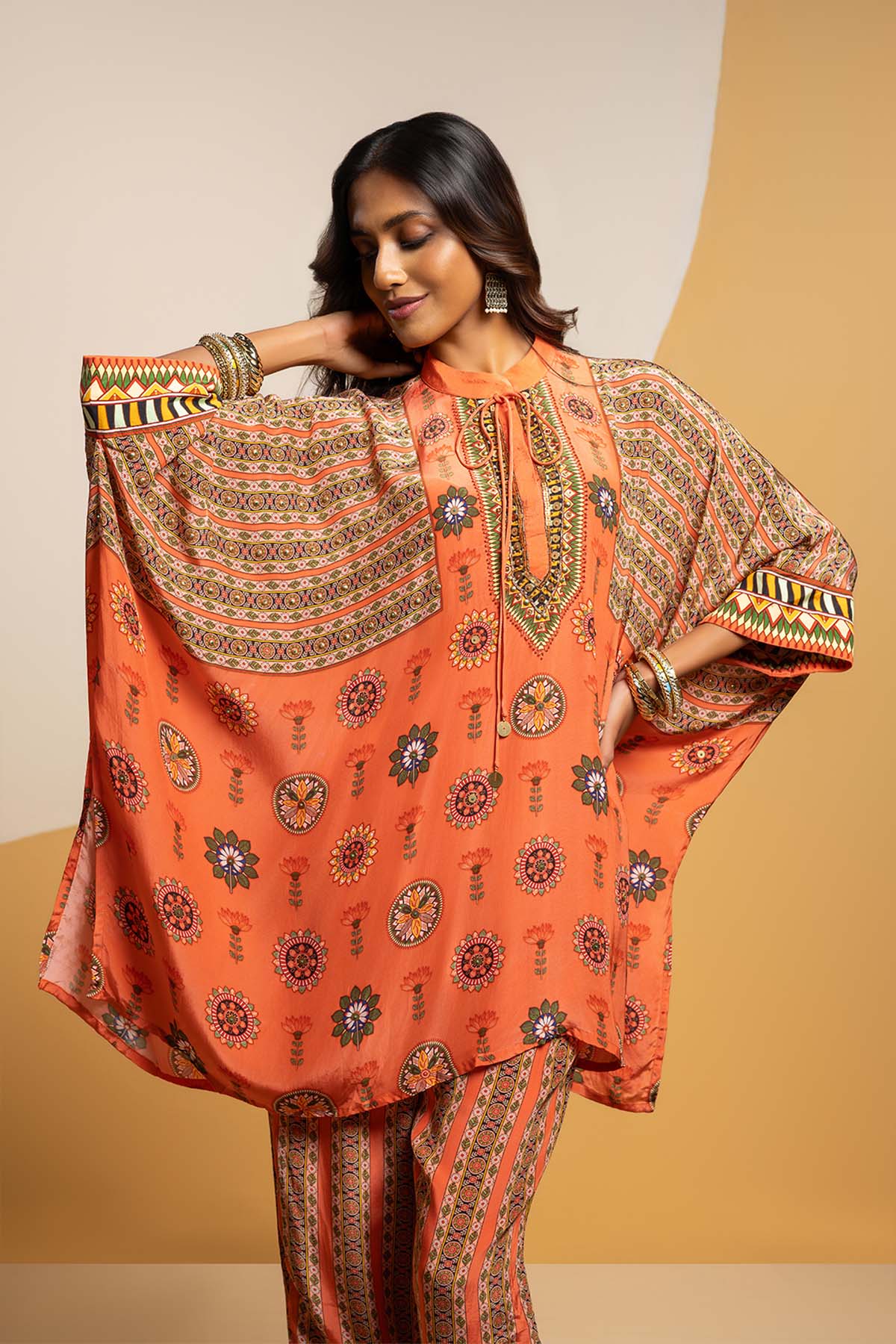 Sougat Paul Taarani Embellished Kimono Kurta Set Rust indian designer wear online shopping melange singapore