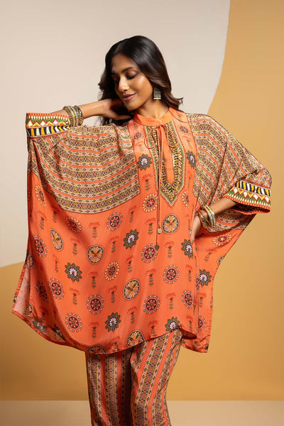 Sougat Paul Taarani Embellished Kimono Kurta Set Rust indian designer wear online shopping melange singapore