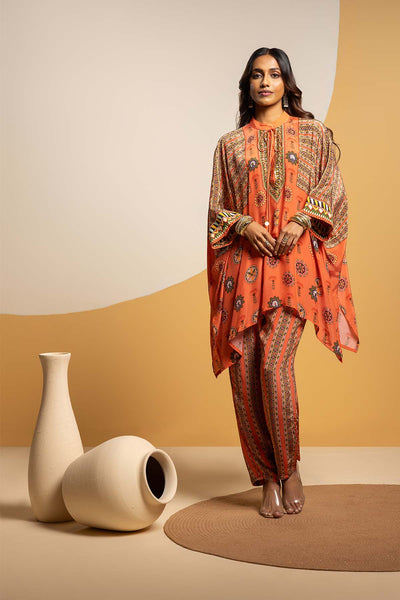 Sougat Paul Taarani Embellished Kimono Kurta Set Rust indian designer wear online shopping melange singapore