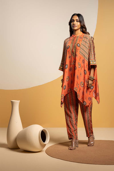 Sougat Paul Taarani Embellished Kimono Kurta Set Rust indian designer wear online shopping melange singapore