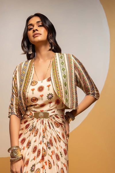 Sougat Paul Taarani Embellished Long Drape Dress Set indian designer wear online shopping melange singapore 