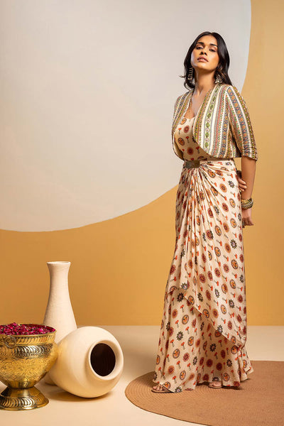 Sougat Paul Taarani Embellished Long Drape Dress Set indian designer wear online shopping melange singapore 