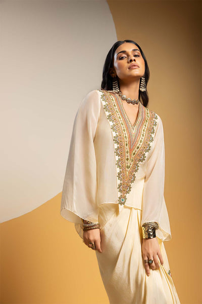 Sougat Paul Taarani Embellished V-neck Drape Skirt Set indian designer wear online shopping melange singapore 