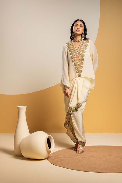 Sougat Paul Taarani Embellished V-neck Drape Skirt Set indian designer wear online shopping melange singapore 