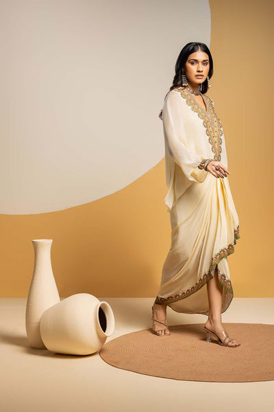 Sougat Paul Taarani Embellished V-neck Drape Skirt Set indian designer wear online shopping melange singapore 