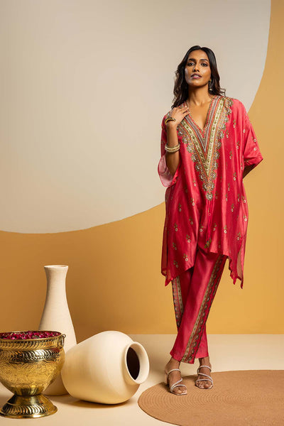 Sougat Paul Taarani Embellished V-neck Kurta Set Pink indian designer wear online shopping melange singapore 