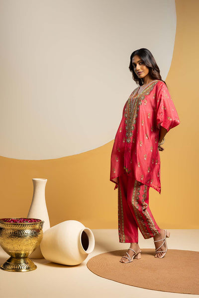 Sougat Paul Taarani Embellished V-neck Kurta Set Pink indian designer wear online shopping melange singapore 
