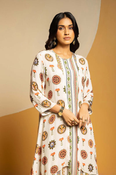 Sougat Paul Taarani Printed Kurta Set With Jacket indian designer wear online shopping melange singapore 