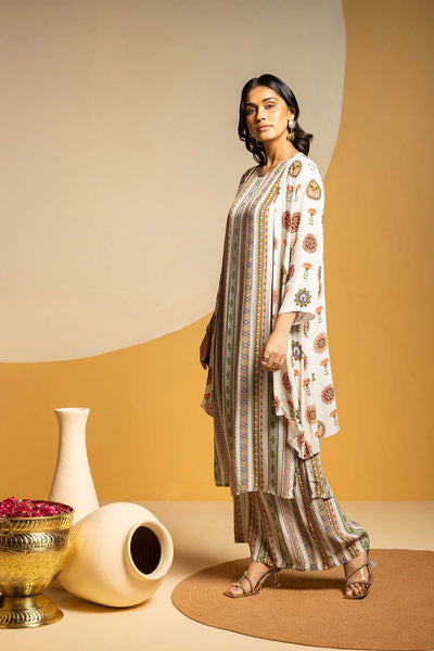 Sougat Paul Taarani Printed Kurta Set With Jacket indian designer wear online shopping melange singapore 