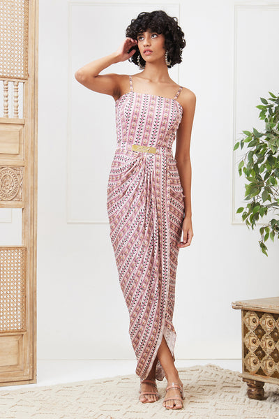 Sougat Paul Tabriz Embellished Drape Dress Set indian designer wear online shopping melange singapore