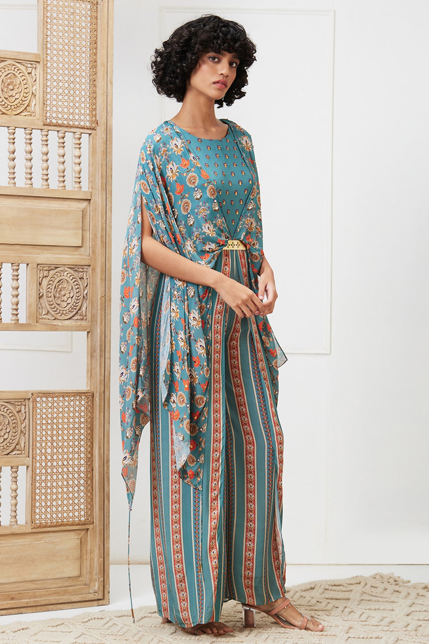 Sougat Paul Tabriz Embroidered Jumpsuit With Belt indian designer wear online shopping melange singapore