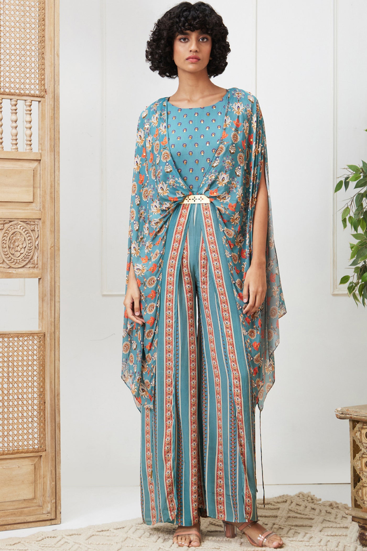Sougat Paul Tabriz Embroidered Jumpsuit With Belt indian designer wear online shopping melange singapore