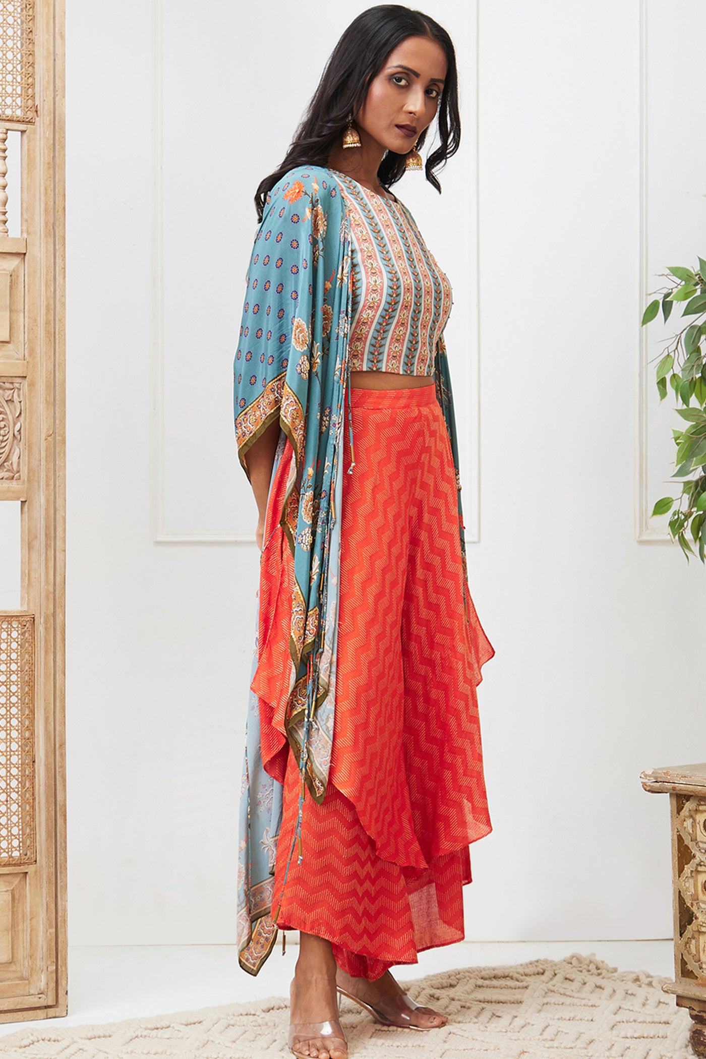 Sougat Paul Tabriz embroidered Drape Pant Set With Jacket indian designer wear online shopping melange singapore
