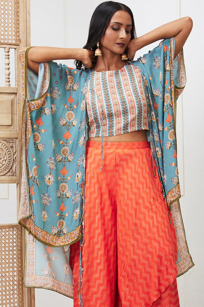 Sougat Paul Tabriz embroidered Drape Pant Set With Jacket indian designer wear online shopping melange singapore