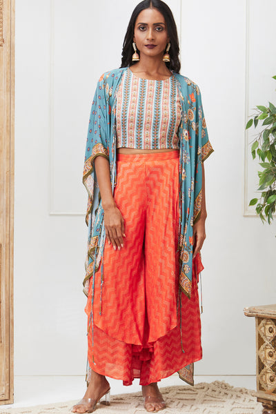 Sougat Paul Tabriz embroidered Drape Pant Set With Jacket indian designer wear online shopping melange singapore