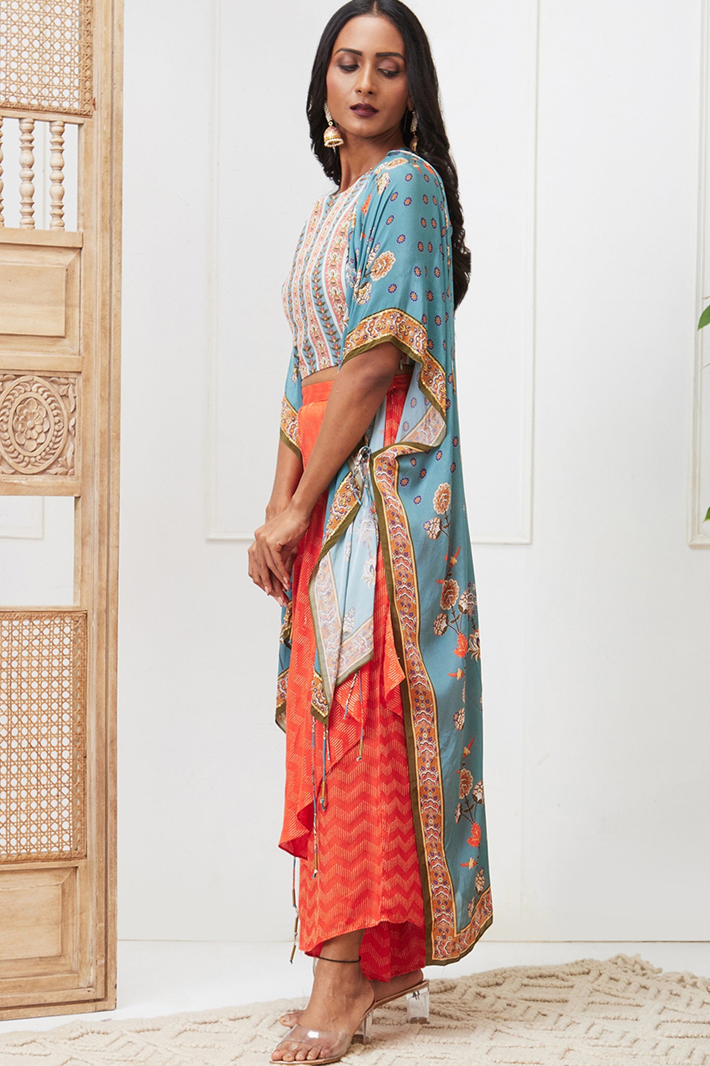 Sougat Paul Tabriz embroidered Drape Pant Set With Jacket indian designer wear online shopping melange singapore