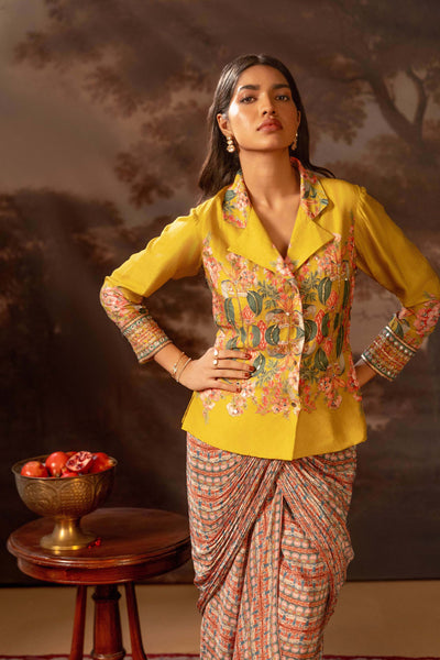 Sougat Paul Tamaya Embellishment Drape Saree Jacket Set indian designer wear online shopping melange singapore
