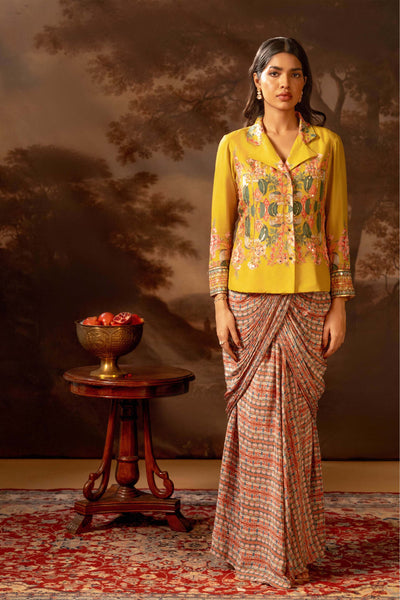 Sougat Paul Tamaya Embellishment Drape Saree Jacket Set indian designer wear online shopping melange singapore
