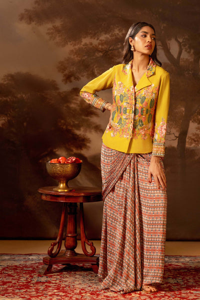 Sougat Paul Tamaya Embellishment Drape Saree Jacket Set indian designer wear online shopping melange singapore