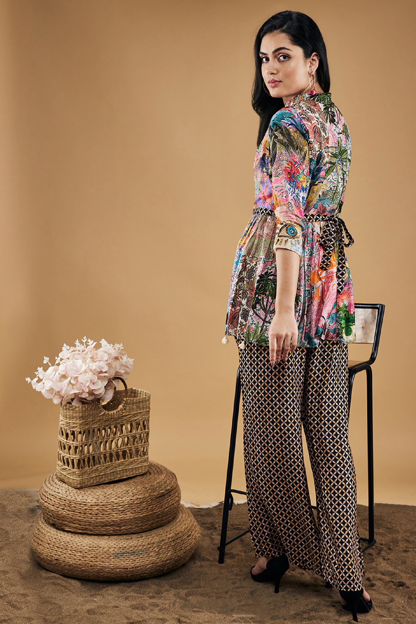Sougat Paul Tropical Twilight Printed  Embroidered Kurta Set indian designer wear online shopping melange singapore