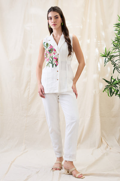 Sougat Paul White Gulzaar Appliqued Co-ord Set Indian designer wear online shopping melange singapore 
