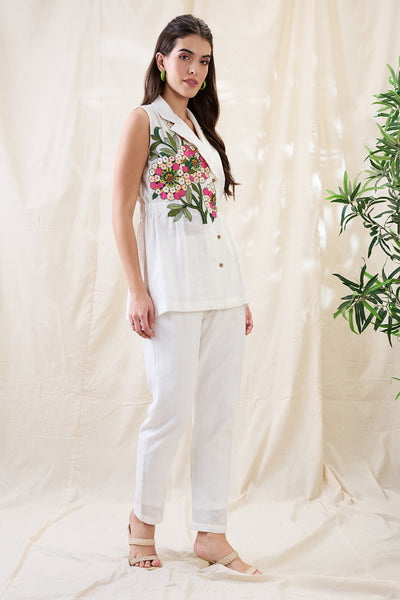 Sougat Paul White Gulzaar Appliqued Co-ord Set Indian designer wear online shopping melange singapore 
